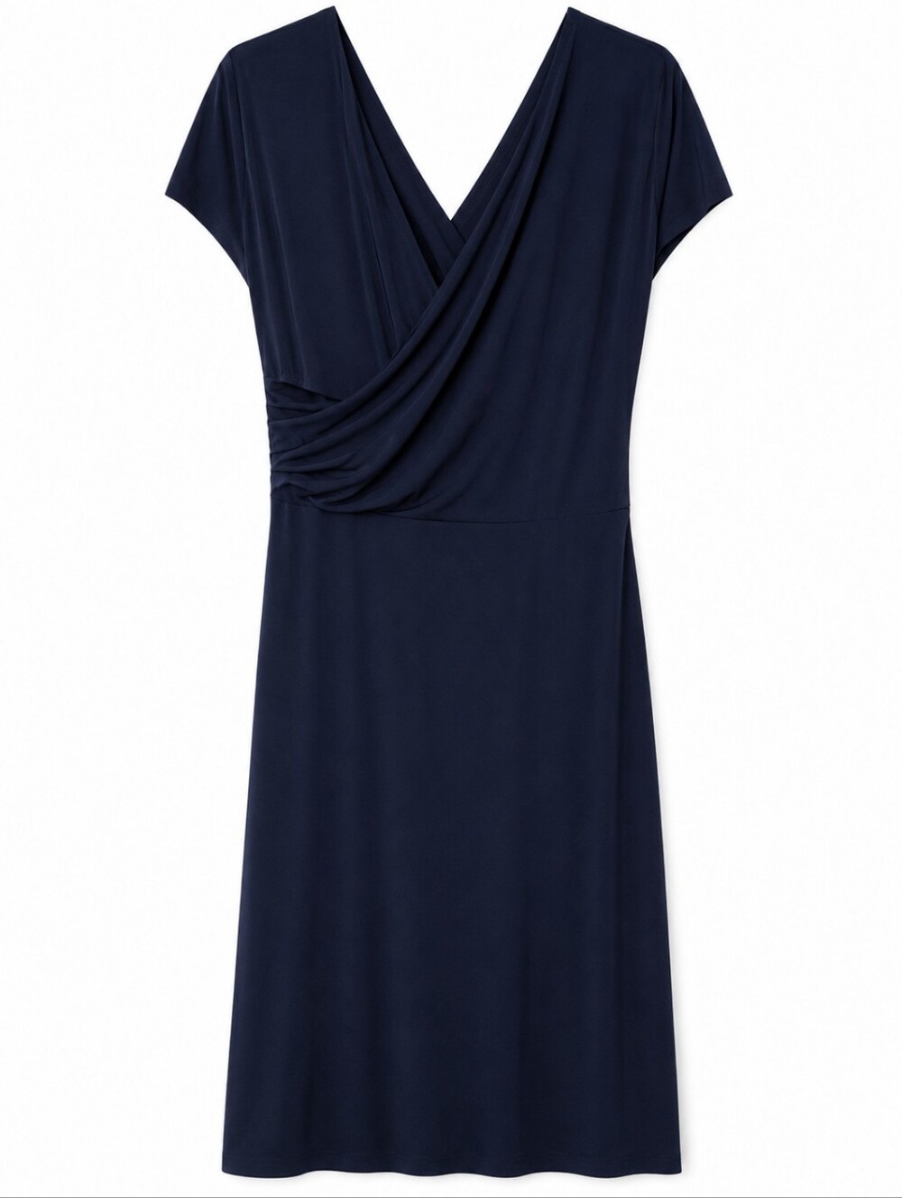 By Malene Birger Navy Blue Faux Wrap Drape Midi Dress Minimalist Cocktail Dress